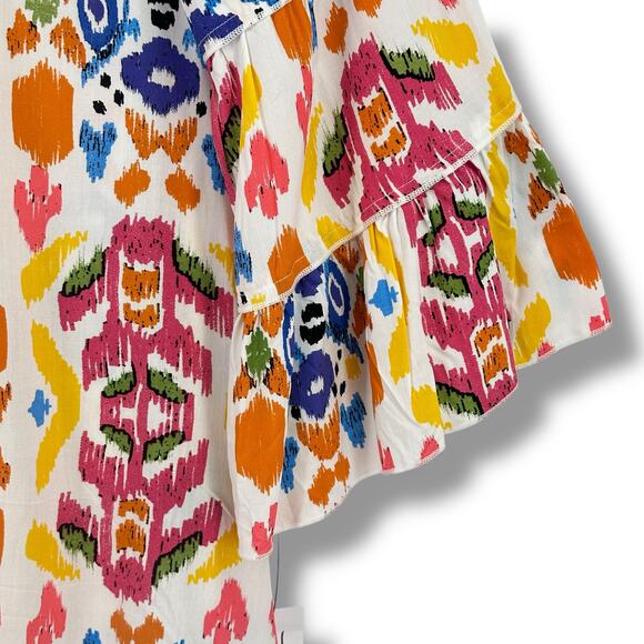 New Calessa Abstract Ikat Print 3/4 Tiered Sleeve Tunic Shirt Plus Sz 1X - Picture 4 of 8